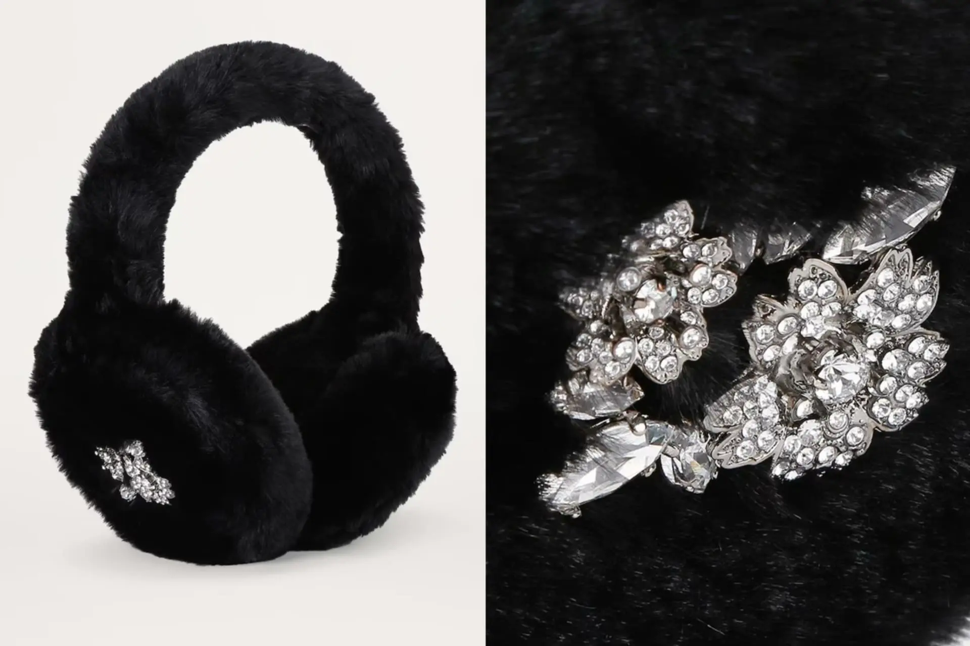 【roger Vivier】毛絨耳罩 Roger Vivier 黑色人造毛皮裝飾耳罩